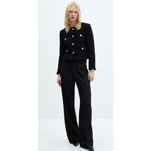 MANGO MNG Cropped Tweed Blazer‎ Lady Jacket NEW Black Cropped Jacket Gold XL
